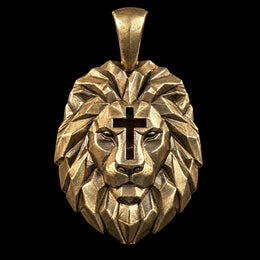Cross & Lion pendant in bronze, Lion of Judah with a cross cut through the brow