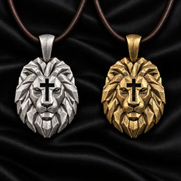 Cross & Lion pendants in silver and bronze side by side