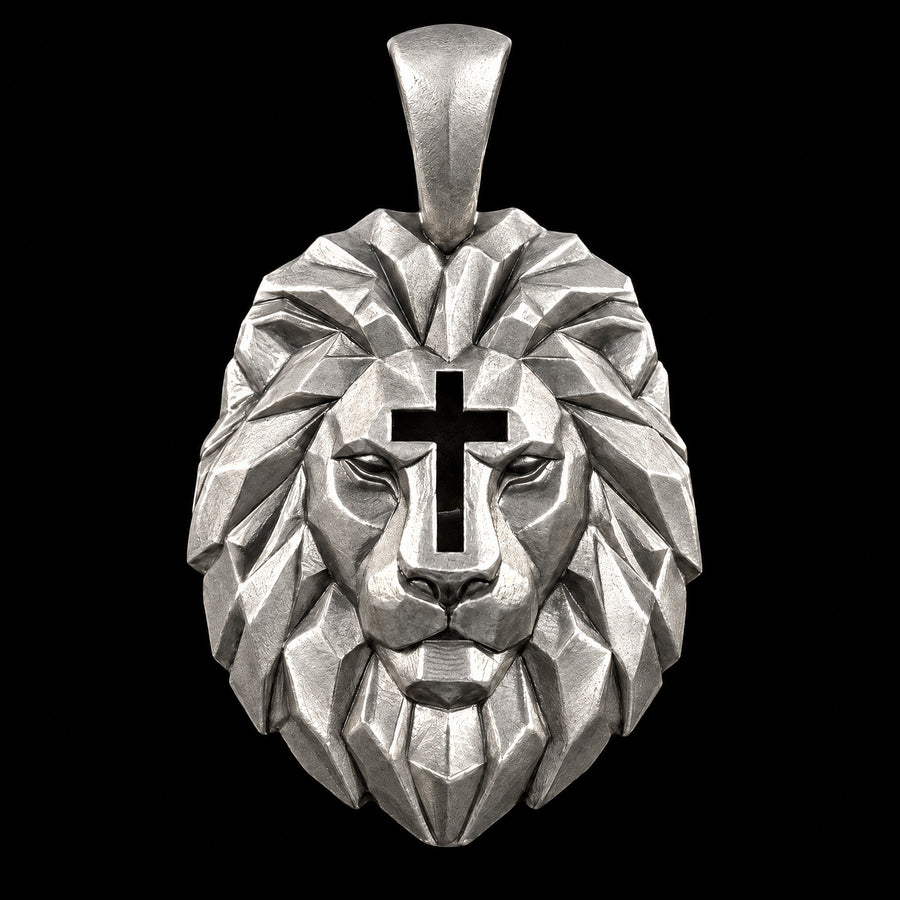 Cross & Lion pendant in 99.9% pure silver alternate view