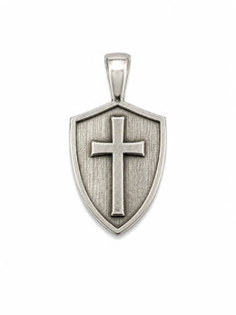 Sterling silver Cross & Shield Founder's Edition pendant with a textured finish and prominent cross design.