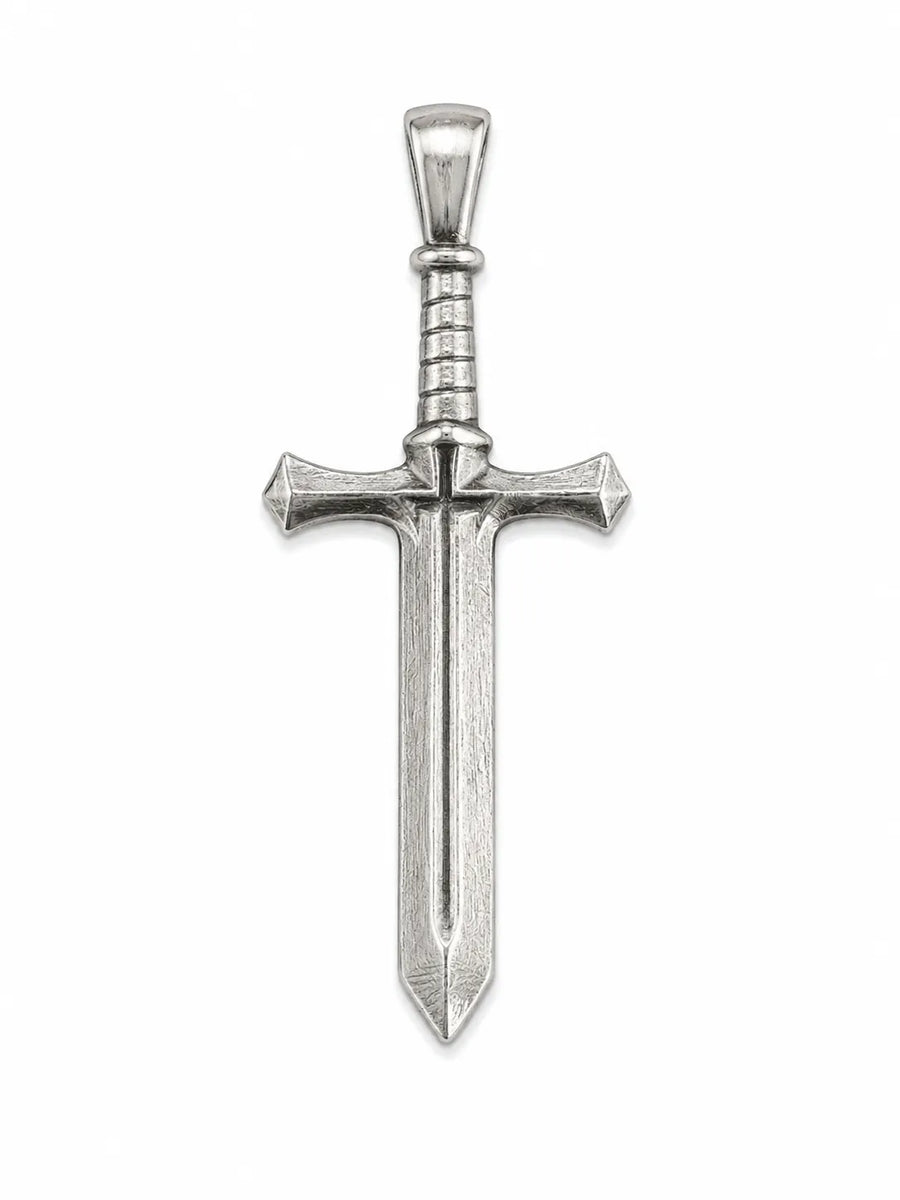 Hand-finished silver Cross & Sword pendant, a crusader blade forming a cross alternate view