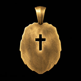 Back of the bronze Cross & Lion pendant