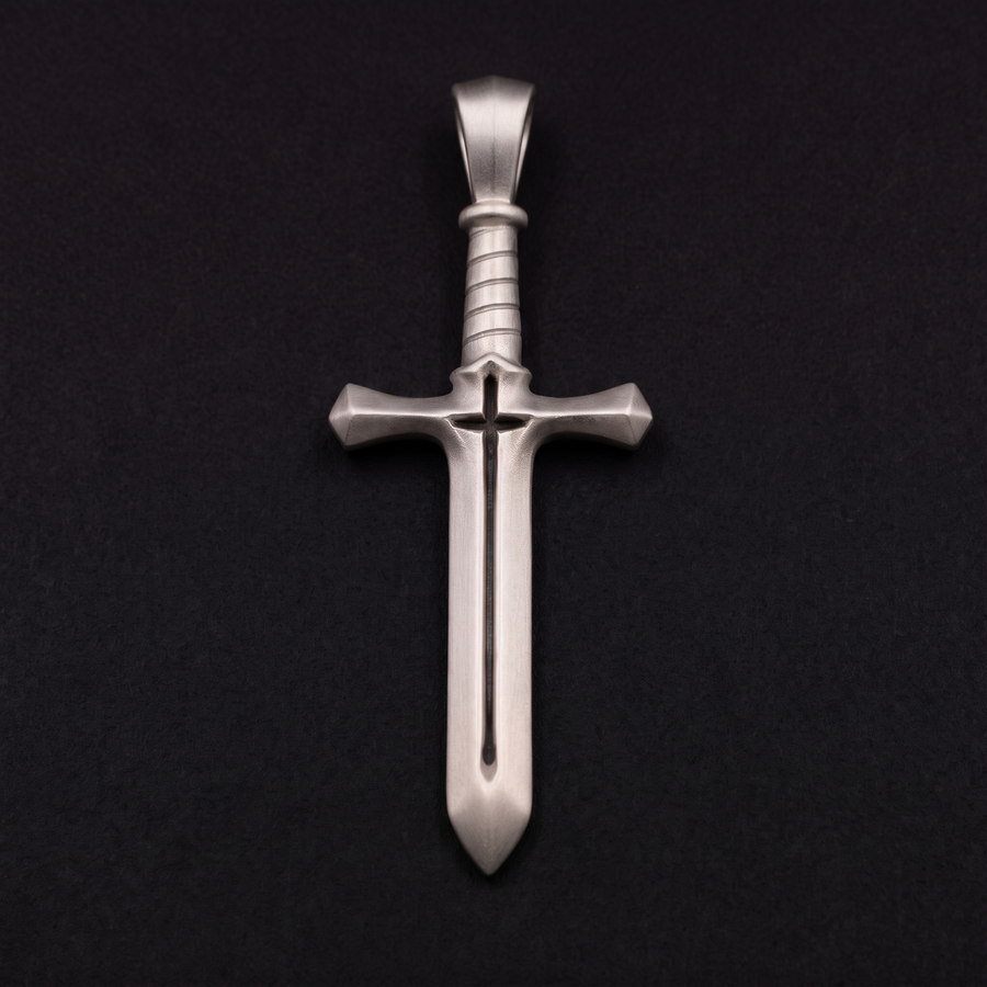 Silver Cross & Sword pendant, front, with the crossguard forming a cross alternate view