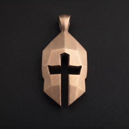 Bronze Cross & Helm pendant, front, with the cross cut through the helm