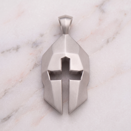 Women's Cross & Helm pendant in silver on white marble