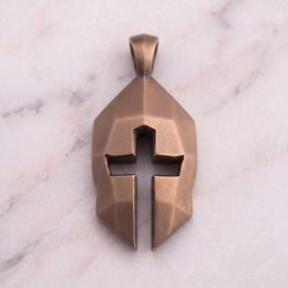 Women's Cross & Helm pendant in bronze on white marble