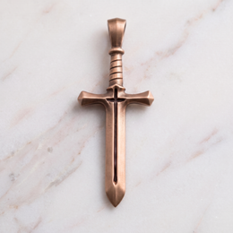 Women's Cross & Sword pendant in bronze on white marble