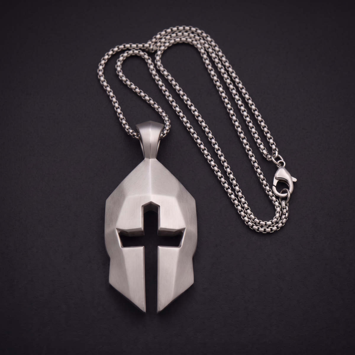 Silver Cross & Helm pendant on the steel box chain