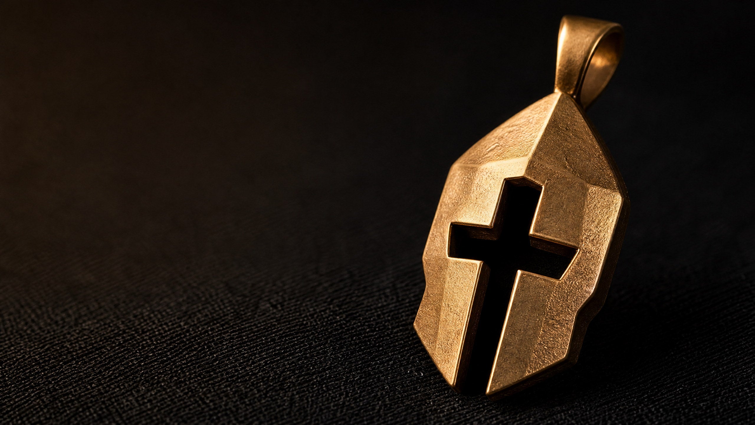 Macro detail of the Cross & Helm pendant hand finished surface
