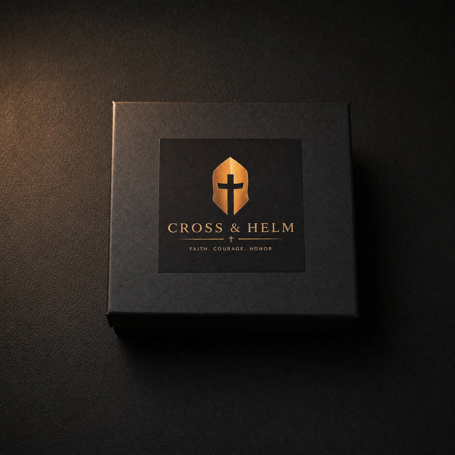 Cross and Helm branded gift box in warm light