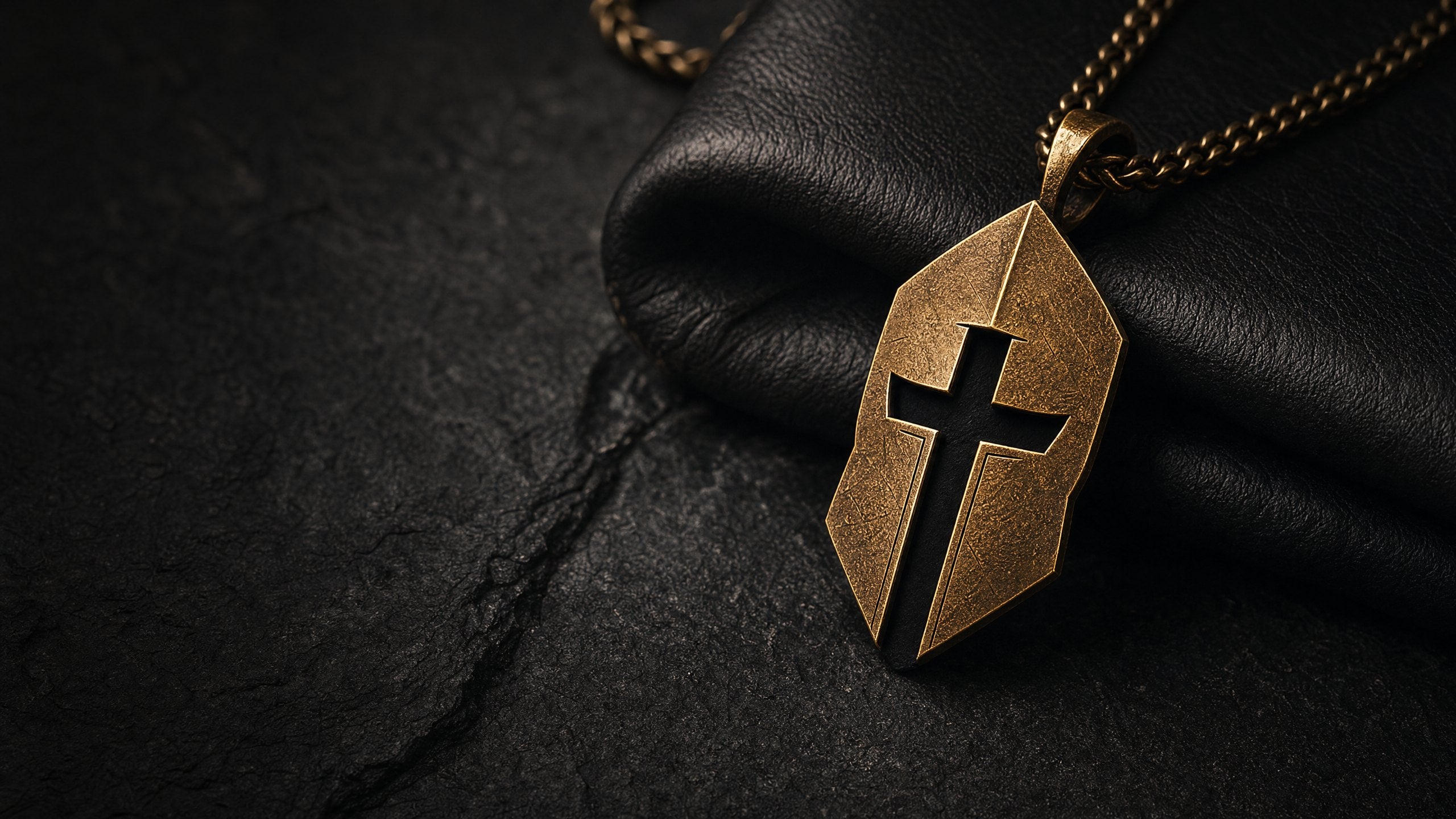 Luxury Cross & Helm pendant on dark leather